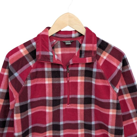 Eddie Bauer Plaid Fleece Sweater Womens Purple Pink 1/4 Zip Long Sleeve Size M - Picture 3 of 7